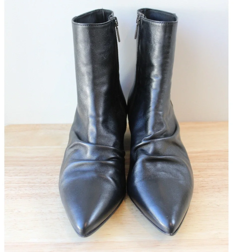 Thursday Boot Co Bijou Boot Women 8.5 Black Leather Ruched Pointed Toe - Picture 2 of 11